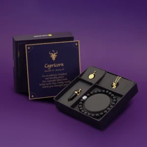 Capricorn Zodiac Box with Black Tourmaline Crystal Jewellery